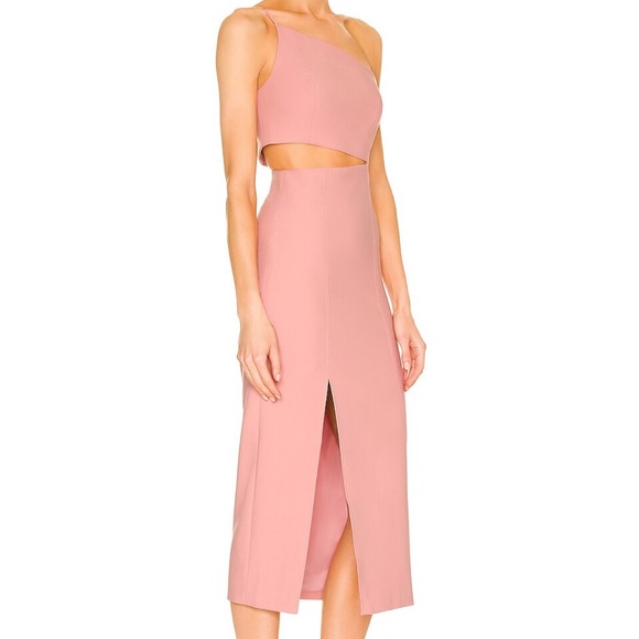 Cinq A Sept pink midi dress one shoulder - Picture 3 of 3